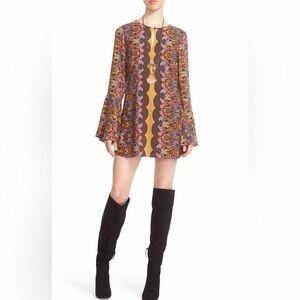 NWOT Free People Ossie Vibes Bell Sleeve Dress / Tunic Gold Multi Paisley Print